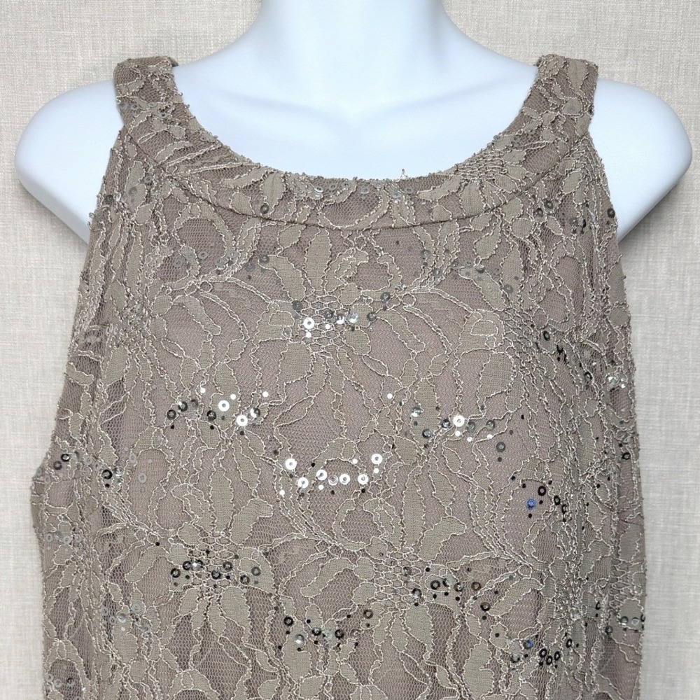 R&M Richards Gown Womens 18W Taupe Lace Sequin Sleeveless Formal Maxi Dress